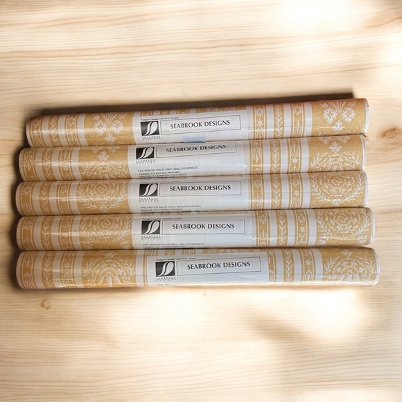 New Seabrook Designs Vinyl Wallpaper Yellow Pre-Pasted Paper 5 Double Rolls - Picture 1 of 4